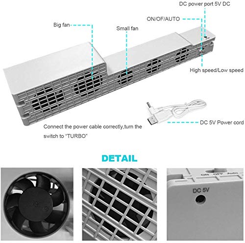 Loovbee PS4 Pro Cooler , USB External 5-Fan Super Turbo Temperature Cooling Fan with USB Cable Black for Sony Playstation 4 Pro Gaming Console