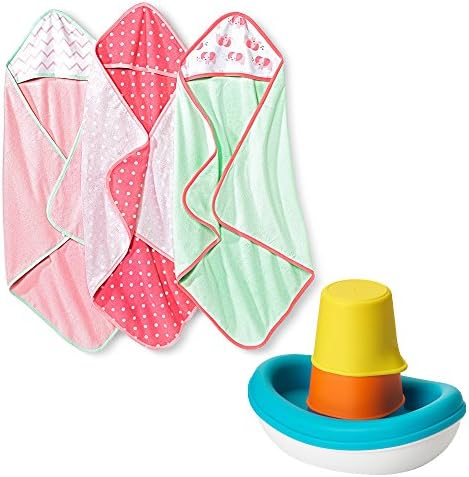 Circo Hooded Towel Newborn Girls Set With Ikea Bath Toys - 3 Towels & Bath toy set for 0-12 Months
