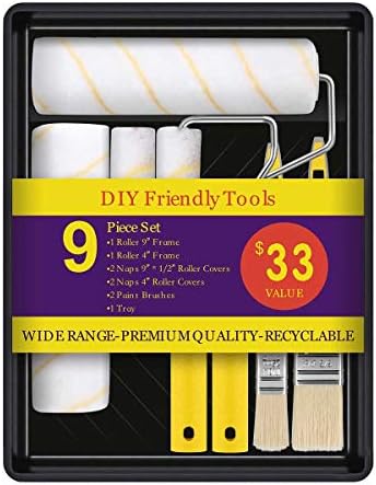 Paint Roller Kit - Paint Roller Covers, 9 Paint Roller Frame, Paint Roller Brush, Paint Roller Tray, 9 inch 4 inch Paint Roller Set, 9 Pieces
