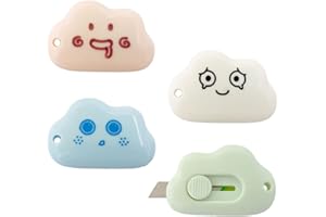 LOPURO Cute Box Cutter, 4Pcs Retractable Mini Art Cutter,Cloud Fruits Animal Pattern Kawaii Utility Knife Portable Letter Opener for Cutting Envelopes Paper Bags Express Unpacking Cutting DIY Crafts