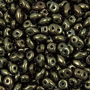 Metallic Green SuperDuo Two Hole Beads 10 gram Tube