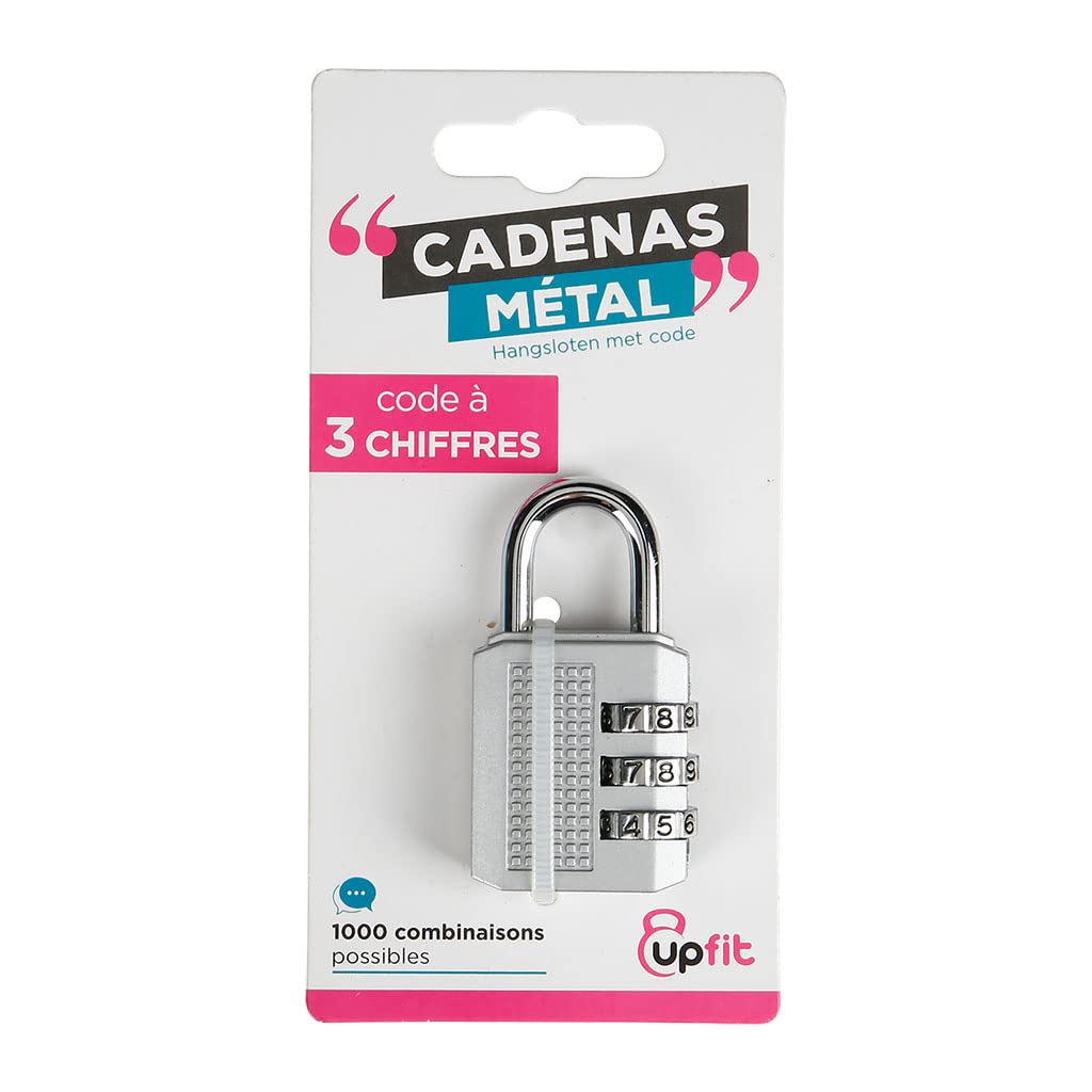 UPFIT - Padlock, 3 Digit Combination Code Metal Padlock, More Than 1000 Possible Combinations. Ensures the Security of the Locker. Easy to use and Transport in Grey