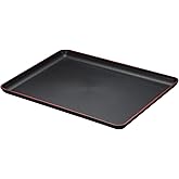 PATIKIL Japanese Style Plastic Rectangular Tray, 13.9" x 10" Reusable Wood Grain Food Tea Serving Tray for Home Hotel Restaurant Party, Red, Black