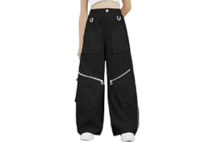 SANGTREE Girl Parachute Pants Multi Pockets Zippers Cargo Pant (No Belt), 3 Years-14 Years