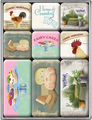 Nostalgic-Art, Retro-Style Fridge Magnets, Home & Country โ Gift idea for nostalgia fans, Magnet set for notice board, vintage design, 9 pieces