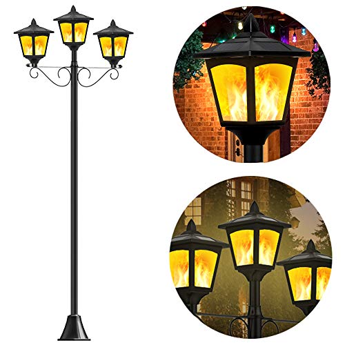 Shengsite 72″ Solar Post Lights Outdoor Decorative 3 Light Lamp Post with Flickering Flame Bulb,Waterproof Garden Solar Lights for Lawn,Street,Driveway,Front/Back Door