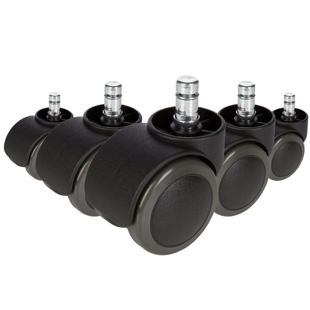 hjh OFFICE, 619029, Castors, Wheels for office, executive chairs, ROLO black, , Set of 5 x special castors for hard floors 11 mm pin, 50 mm diameter wheel e.g. parquet, laminate