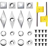 FHONK 34Pcs Tungsten Carbide Cutters Inserts Set, Lathe Tools for Wood Lathe Turning Tools, Supplied with Screws and Screwdriver (Silver-34Pcs)