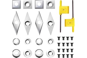 FHONK 34Pcs Tungsten Carbide Cutters Inserts Set, Lathe Tools for Wood Lathe Turning Tools, Supplied with Screws and Screwdriver (Silver-34Pcs)