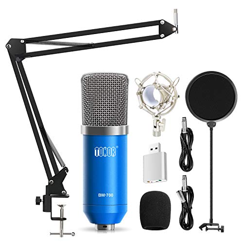TONOR Professional Studio Condenser Microphone Computer PC Microphone Kit with 3.5mm XLR/Pop Filter/Scissor Arm Stand/Shock Mount for Professional Studio Recording Podcasting Broadcasting, Blue