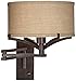Franklin Iron Works Tremont Rustic Farmhouse Swing Arm Wall Lamp Bronze Plug-in Light Fixture Dimmable Tan Burlap Drum Shade for Bedroom Bedside House Reading Living Room Home Hallway Dining