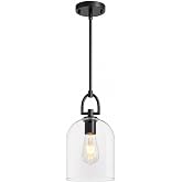 Modern Glass Pendant Light, Black Kitchen Island Lighting, 7.1 in(D) | 13.3~62.2" Adjustable Height Rigid Rods for Flat or Sloped Ceilings. E26 Dimmable Fixture for Dining Room Over Table Sink Bar