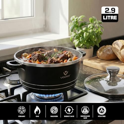 VOGATI CLASSIC SINGLE SERIES 20CM CASSEROLE TITANIUM GRANITE COATING NON STICK WITH GLASS LID-COOKWARE -POT- (100% PFOA FREE) (2.9 Litres)