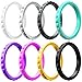 ThunderFit Silicone Wedding Bands for Women, Rubber Wedding Rings with Diamond Pattern 2.6mm Wide 2.1mm Thick - 1/4/8 Variety Multipack