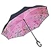 owen kyne Windproof Double Layer Folding Inverted Umbrella, Self Stand Upside-down Rain Protection Car Reverse Umbrellas with C-shaped Handle (Pink Butterfly)