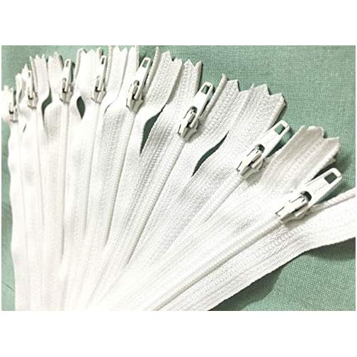 14 Inch White Color YKK Zippers Number 3 Nylon Coil Set of 12 Pieces Sewingwisdom