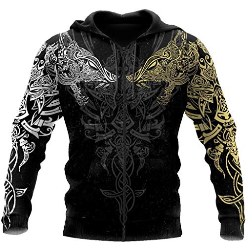 قیمت و خرید Wlxw Viking Hoodie Herren Retro Odin Tattoo 3d Print Hoodie Pullover Sweatshirt Shirt Nordische Mythologie Riesenwolf Fenrir Casual Harajuku Streetwear Hoodie Zip Xl ایگرد
