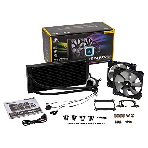 Corsair Hydro Series H115i PRO RGB AIO Liquid CPU Cooler, 280mm Radiator, Dual 140mm ML Series PWM Fans, Advanced RGB Lighting and Fan Software Control, Intel 115x/2066 and AMD AM4 compatible