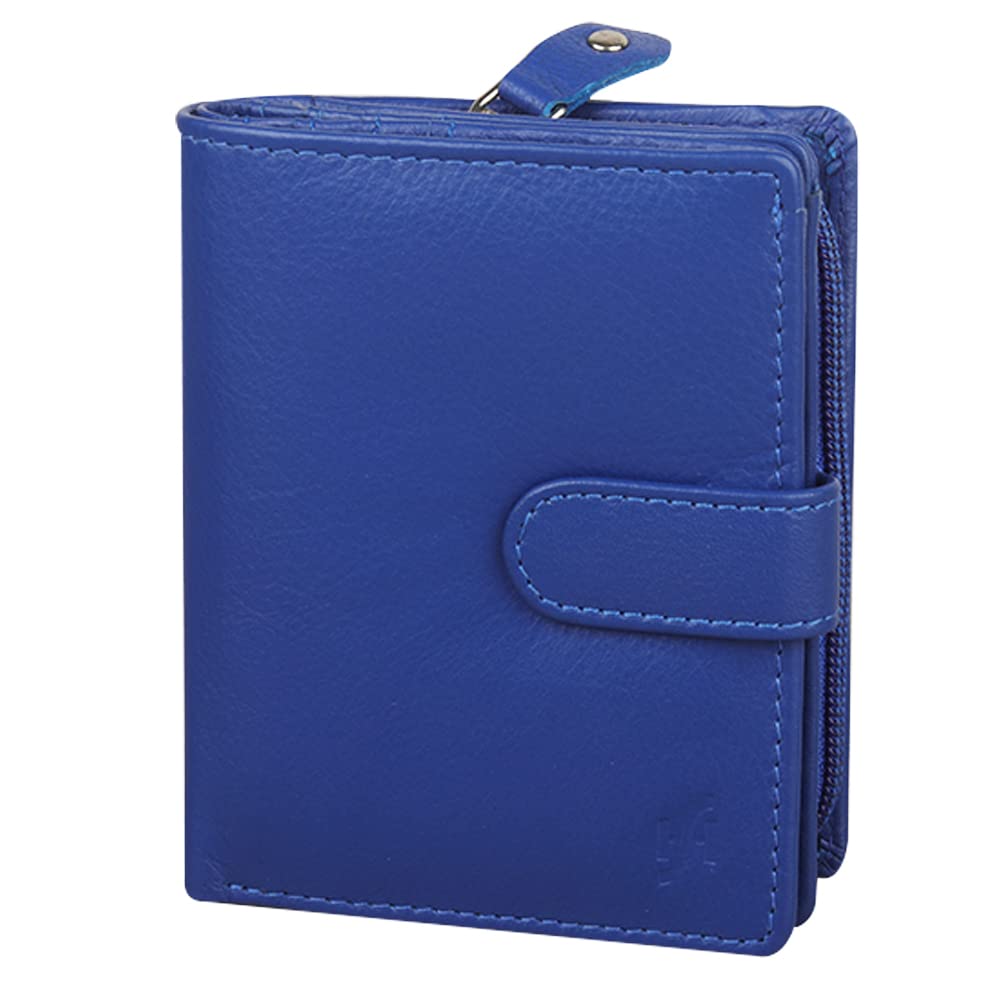 STARHIDE Women RFID Blocking Genuine Leather Clutch Wallet with Id Window and Side Zipped Coin Pouch 5530 (Blue) — image 1