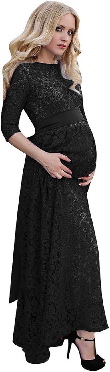 Maternity Elegant Fitted Maternity Gown Long Sleeve Slim Fit Maxi Photography Dress Lace Dress 