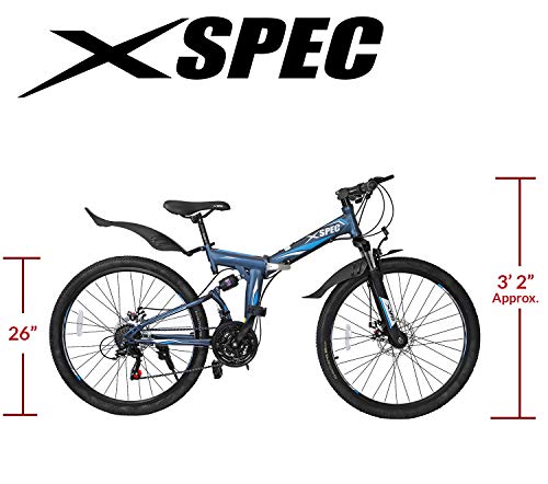 Xspec 26" 21 Speed Folding Mountain Bike Bicycle Trail Commuter Gunmetal Blue - Thumbnail 5