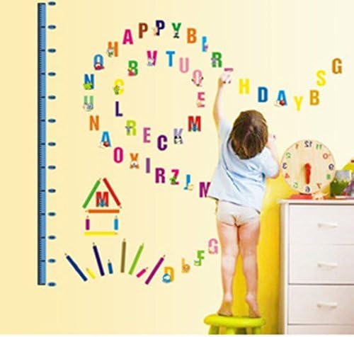 LPStar Animal Alphabet Letters Wall Decor with Child Height Chart Art Sticker Decals Kid's Room Decoration Baby Nursery Peel and Stick