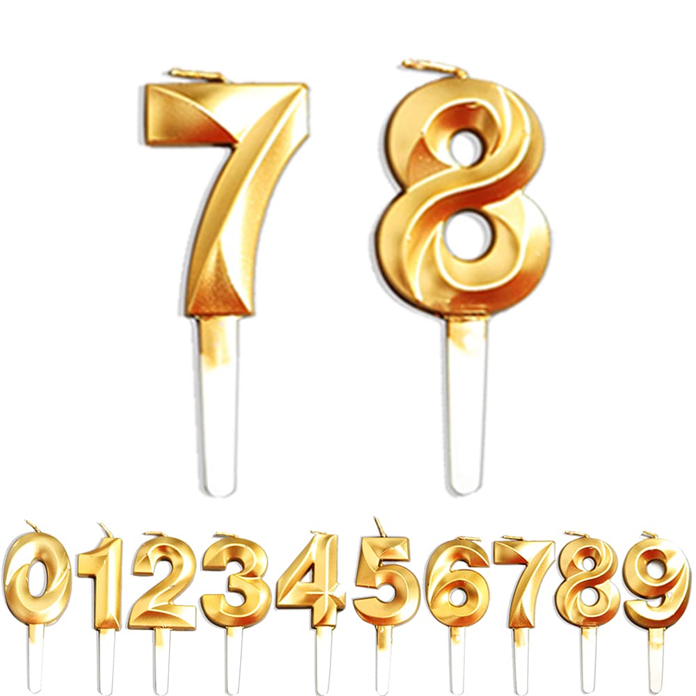 Birthday Candles, 78th/87th/7th/8th Birthday Cake Candles, Cake Decoration for Birthday Party Wedding Anniversary Graduation Party Supplies (Gold, Number 7&8)