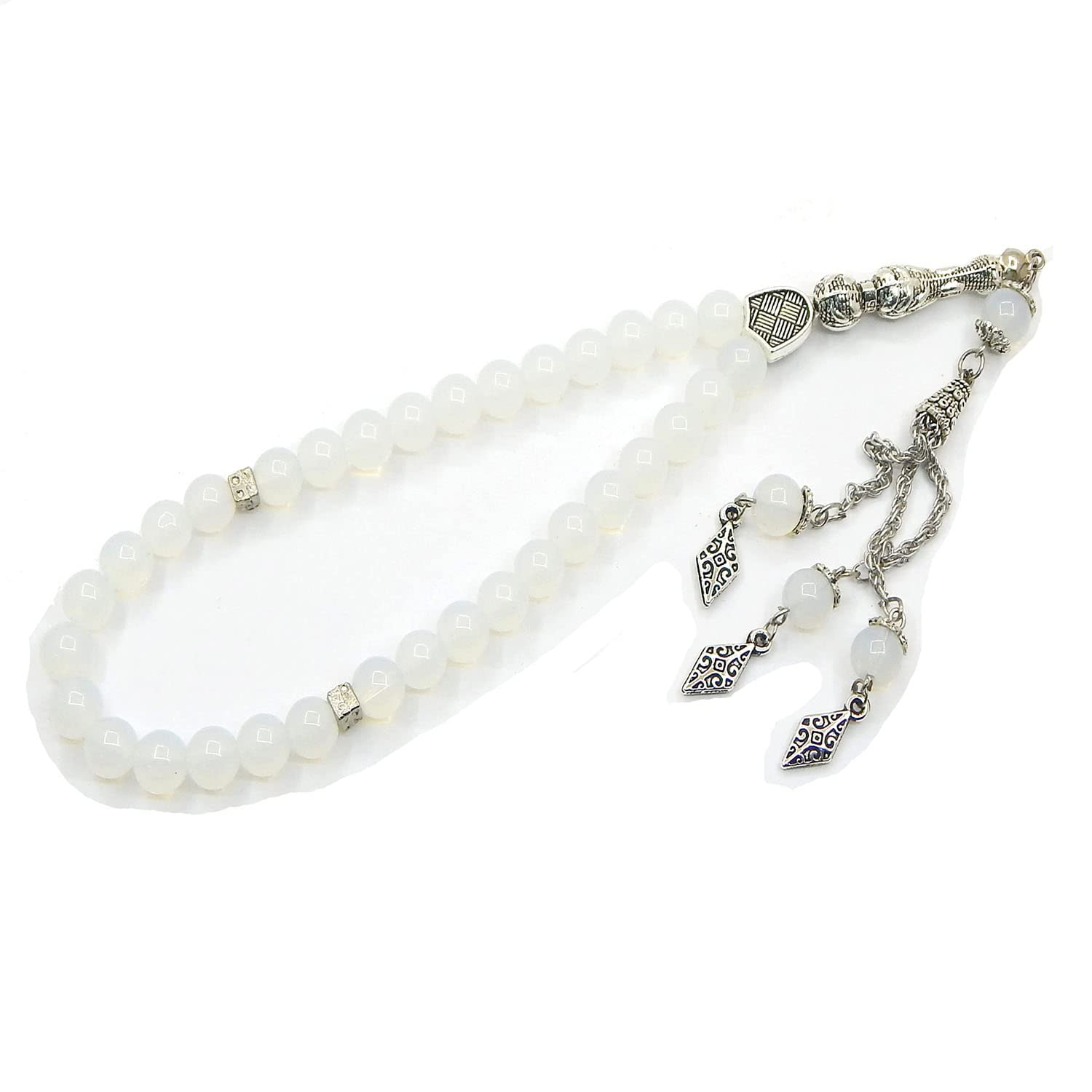 Prayer Beads Tesbih Tasbih Tespih Misbaha Subha 33, 22 cm, Muslim Islamic Rosary Prayer Wor Accessories Semi-Precious Stone Moon Set Beads Round 8 mm