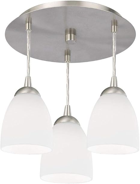 3 Light Semi Flushmount Ceiling Light With White Glass And Nickel