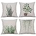 YeeJu Set of 4 Green Plant Throw Pillow Covers Decorative Cotton Linen Square Outdoor Cushion Cover Sofa Home Pillow Covers 16x16 Inch