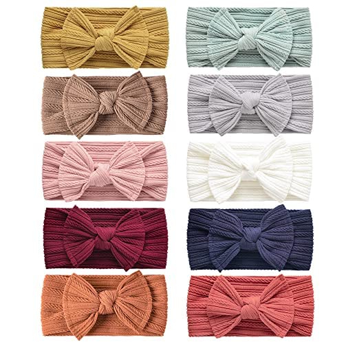 DRESHOW 10 Pack Baby Headbands for Girls Newborn Baby Nylon Headbands with Bows Hair Accessories