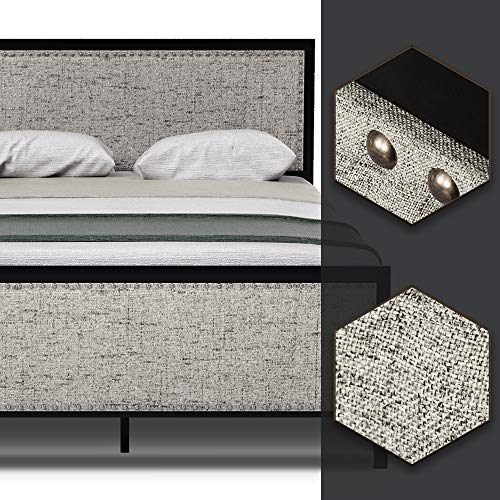 Amooly Upholstered Metal Platform Bed Frame/Riveted Headboard Footboard/Strong Steel Slat Support/Under Bed Storage,Queen,Gray - Thumbnail 3