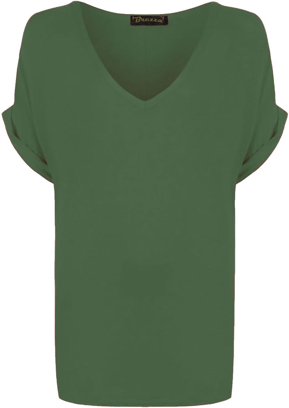 HamishkaneWomens Oversize Fit V Neck Top Ladies Baggy Plus Size Batwing Casual T Shirt sizes 8-24 (XXXL UK 24-26, Khaki Green)
