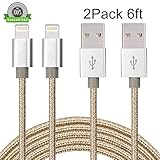 ONSON Lightning Cable,2Pack 6FT Nylon Braided Charging Cable iPhone Cord,Charger and Sync for iPhone 7/7 Plus,6/6S/6 Plus/6S Plus,5/5S/5C/SE,iPad,iPod Nano 7,iPod Touch (Gold+Silver)