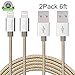ONSON Lightning Cable,2Pack 6FT Nylon Braided Charging Cable iPhone Cord,Charger and Sync for iPhone 7/7 Plus,6/6S/6 Plus/6S Plus,5/5S/5C/SE,iPad,iPod Nano 7,iPod Touch (Gold+Silver)