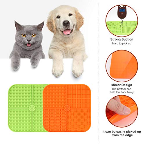 JASGOOD Dog Lick Pad,Slow Feeder Lick Mat Boredom Distraction Anxiety Relief,Dogs & Cats Licking Pad Peanut Butter Lick Pad Healthy Treats, Feeder for Fun Licking Mat for Dogs 2 Pack,Green+Orange