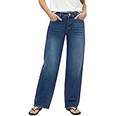 Madrirdma Wide Leg Jeans for Women Mid Rise Straight Leg Stretchy Wash Casual Boyfriend Jeans Trendy