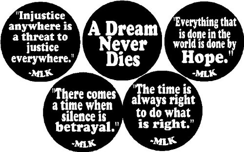 Set of 5 MARTIN LUTHER KING JR QUOTES 1.25" Pinback Buttons Black History Month MLK