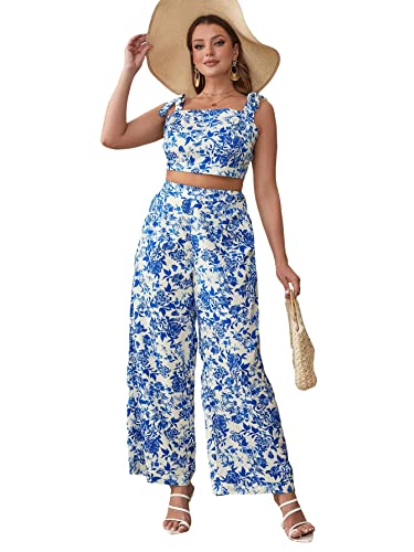 Women’s Floral Two-Piece Set with Crop Top and Wide-Leg Pants main image 1