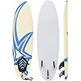 vidaXL 66.9" Star Surfboard - Soft XPE, High-Density EPS Foam Core on Slick PP Bottom, Includes Traction Pad, Ankle Leash & 3 Plastic Fins - Ideal for Beginners, Adults and Kids - Blue & Cream
