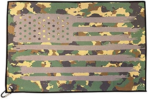Microfiber Golf Towel – Thin Green Line Military Camo American Flag Graphic Golf Towel with Carabiner