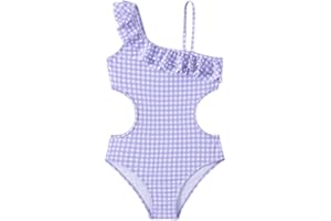Girls One Piece Swimsuits Cutout Ruffle Bathing Suit Quick Dry Beach Swimwear with Adjustable Strap 5-14 Years