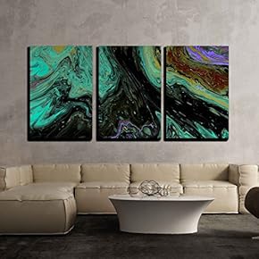 3 Piece Canvas Wall Art - Closeup View of Hand Painted Abstract Dark Cosmic Grunge Background - Modern Home Art Stretched and Framed Ready to Hang - 16"x24"x3 Panels