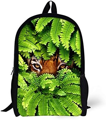Leaf Pattern Tiger Backpack for Boys 17 Inch School Bag for Teenager Girls Casual Daypack