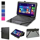 Evecase E FUN Nextbook 10.1'' Windows 8.1 Tablet Case (NXW10QC32G), SlimBook Leather Folio Smart Cover Keyboard Portfolio Stand Case Cover (with Auto Sleep/ Wake Function) - Black