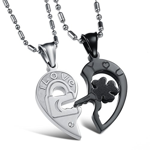 SHINYSO Womens Mens Stainless Steel Couple Pendant Necklace Open Your Heart I Love You Key and Lock