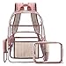 NiceEbag Clear Backpack with Cosmetic Bag & Case, Clear Transparent PVC Multi-pockets School Backpack Outdoor Bookbag Travel Makeup Quart Luggage Pouch Organizer Fit 15.6 Inch Laptop (Rose Gold)