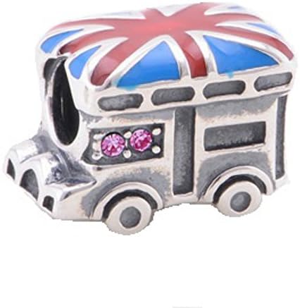 UK Britain Coach London Bus Enamel 925 Sterling Silver Charm Bead Fits European Brand Charms Wonderful Christmas Gift