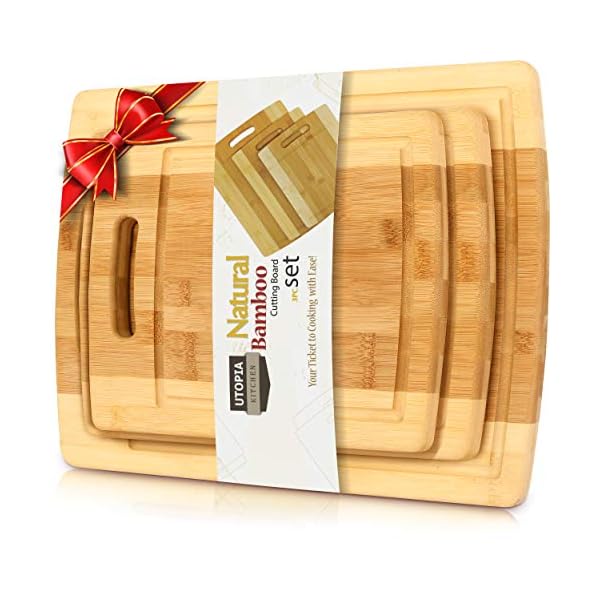 Utopia Kitchen 3 Piece Bamboo Cutting Boards with Juice Grooves BPA