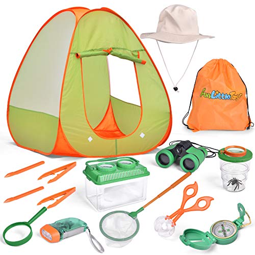 FUN LITTLE TOYS Kids Explorer Kit, Pop Up Tent with Binoculars, Compass